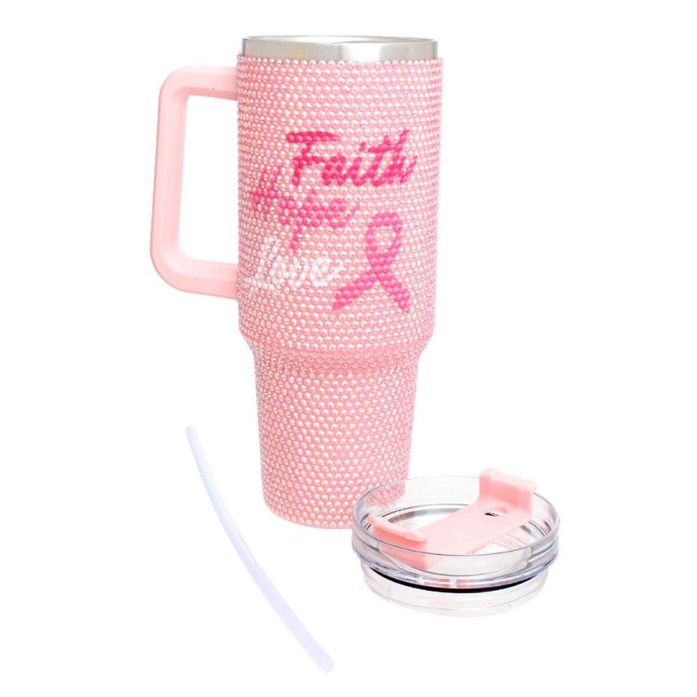 Breast Cancer Pink Bling 40.5 oz Tumbler Cup - Picture 3 of 4